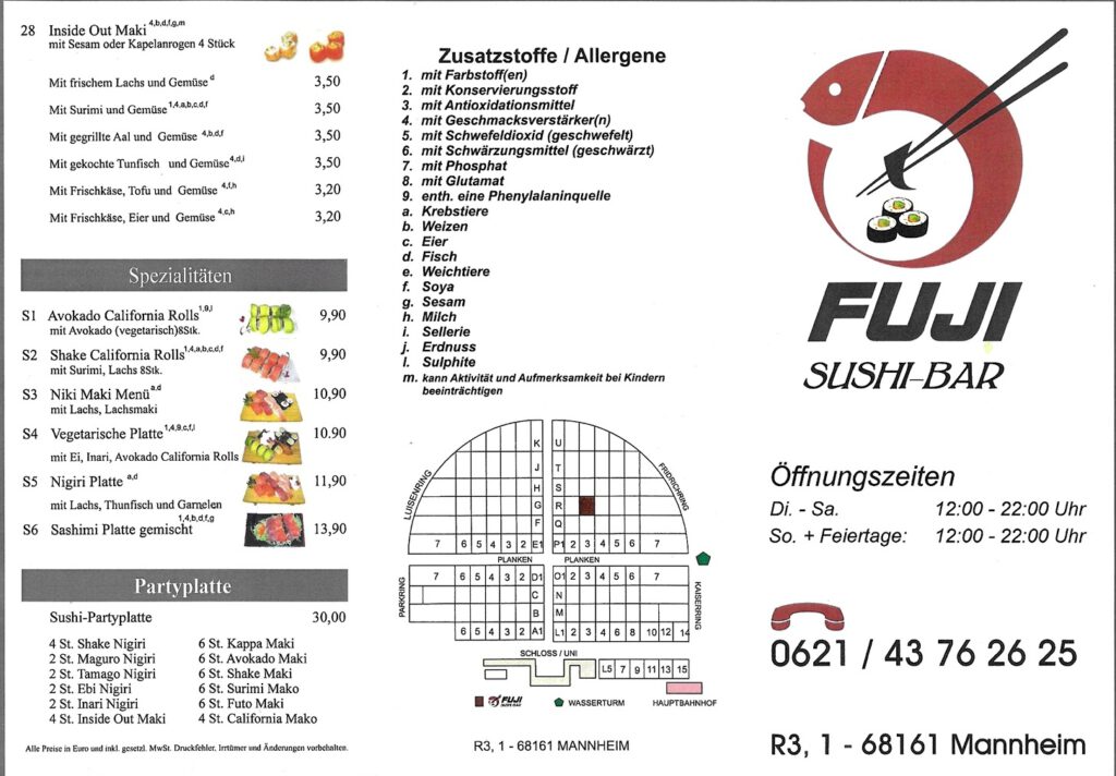 Speisekarte Fuji Sushi Seite 1